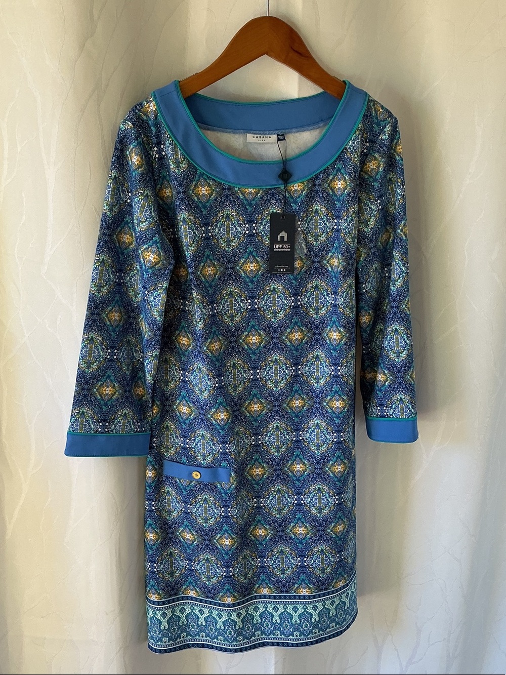 Cabana Life Blue Teal Patterned Midi Dress. 👗 NWT